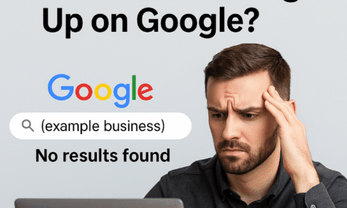 Frustrated business owner looking at Google with no local search results for their company